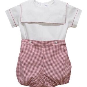 Sailor-Style Red Gingham Baby One-Piece by
